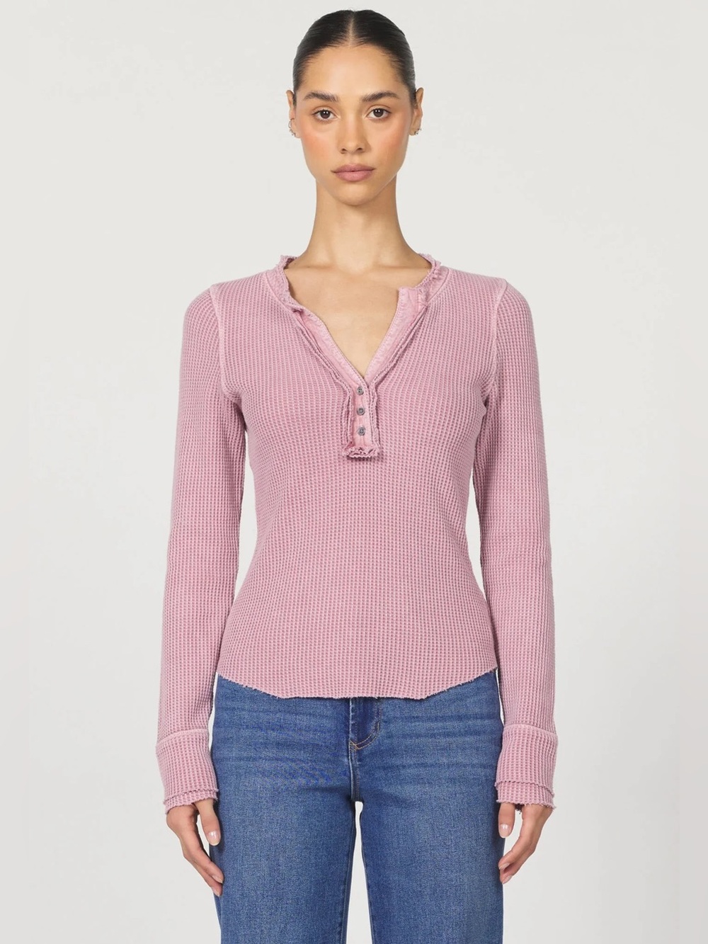 Dear John Dusty Rose Waffle Henley Long Sleeve Top